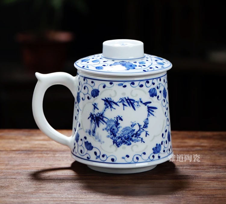 陶瓷高档茶水分离杯泡茶杯（梅兰竹菊）(图2)