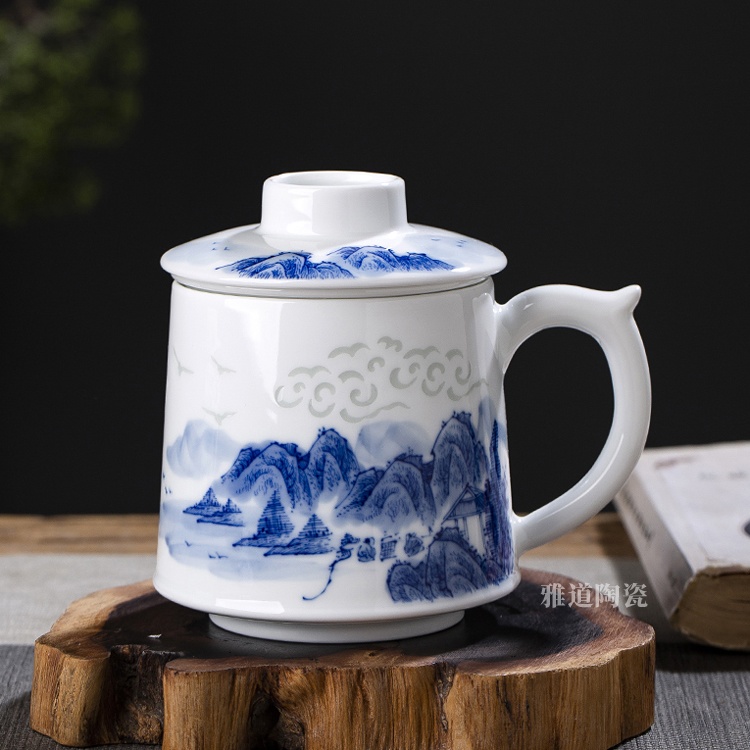 景德镇陶瓷茶杯礼品杯（祥云山水）(图1)