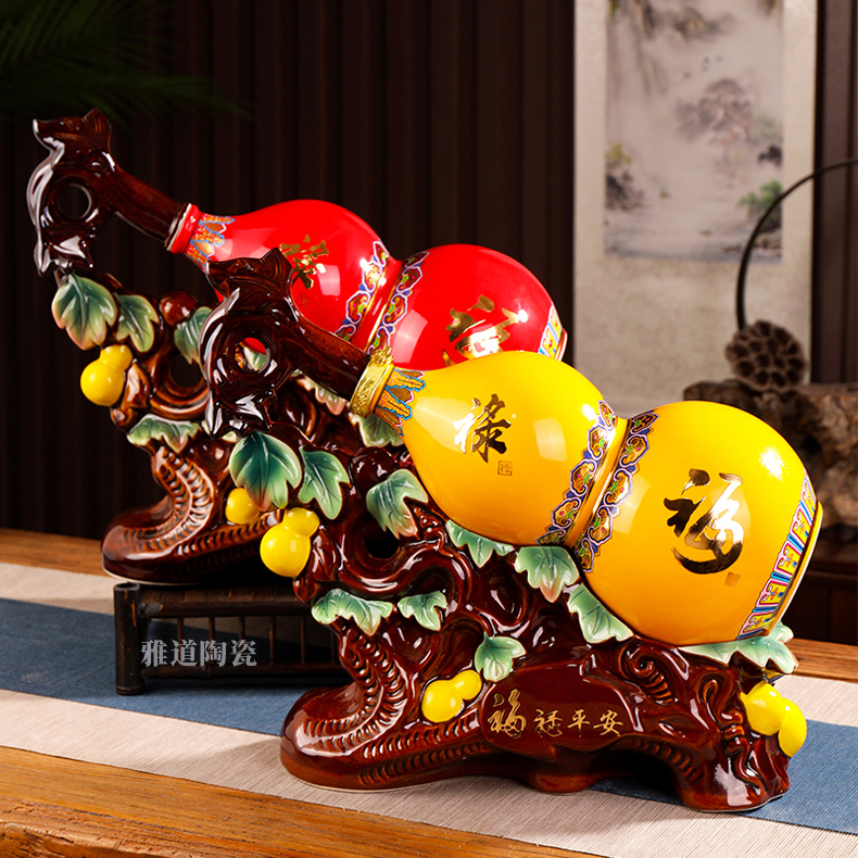 5斤珐琅彩葫芦景德镇工艺陶瓷酒坛(图1)
