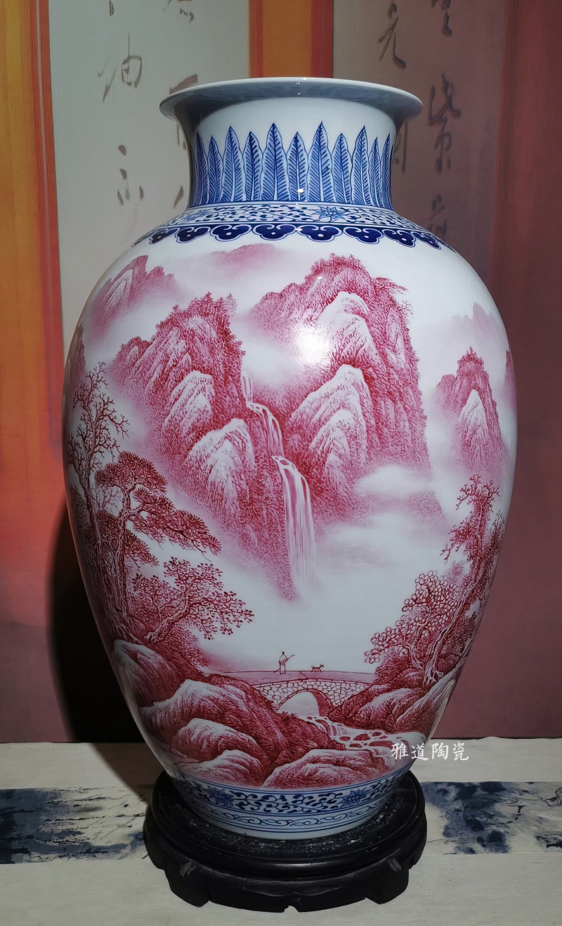 谢德标玛瑙红山水陶瓷花瓶(图2)