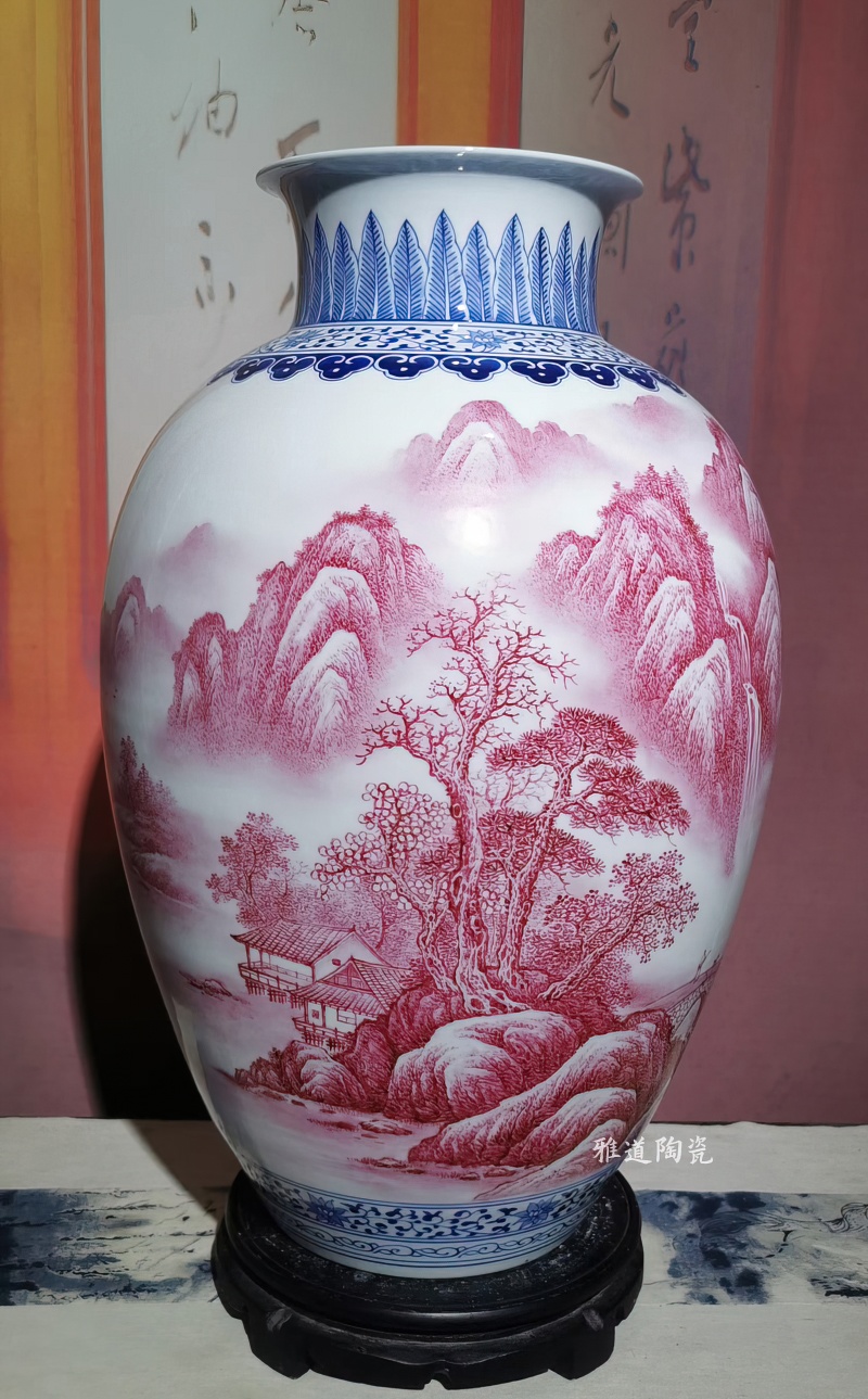 谢德标玛瑙红山水陶瓷花瓶(图5)