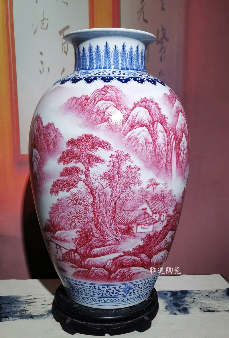 谢德标玛瑙红山水陶瓷花瓶(图6)