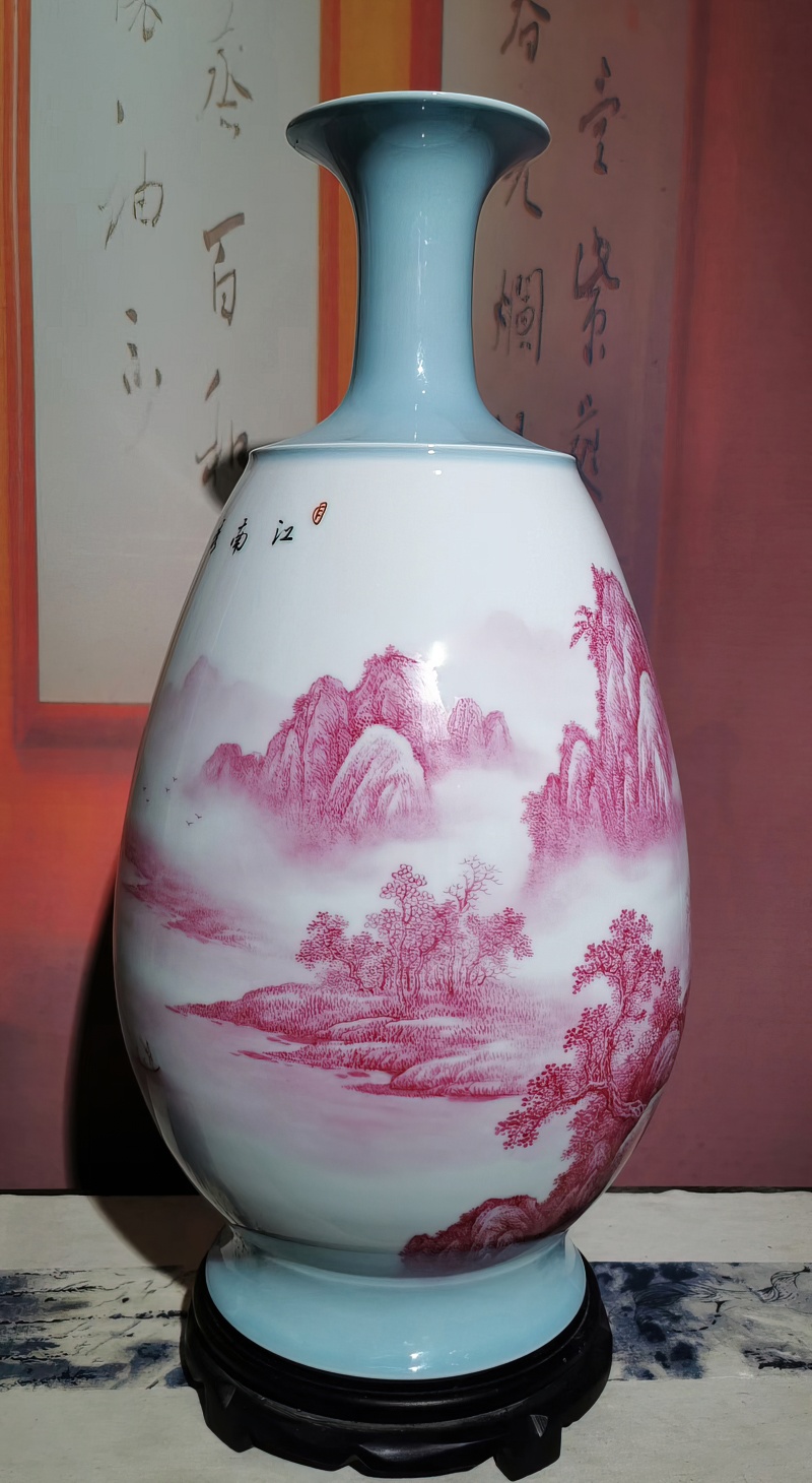 景德镇名家手绘玛瑙红艺术花瓶(图9)