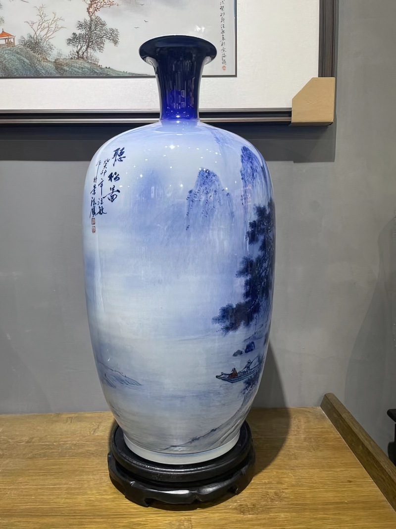 景德镇名家手绘青花艺术花瓶（听松图）(图4)