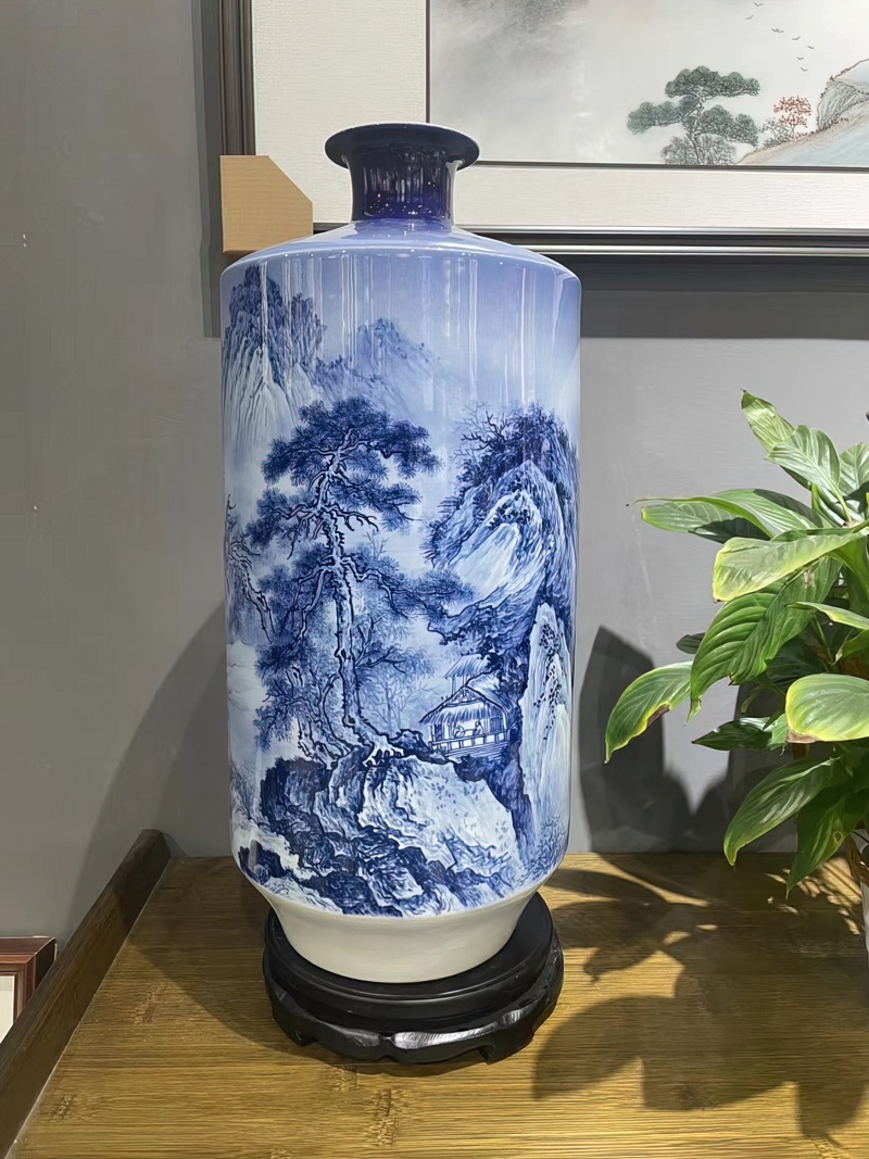 景德镇汪敏手绘青花瓷器花瓶（溪山行旅）(图2)