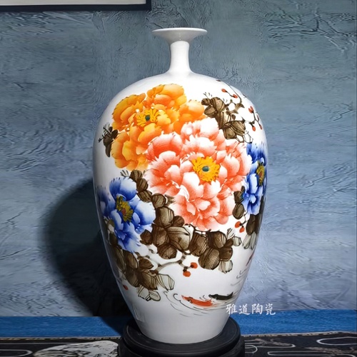 冯爱民手绘艺术客厅摆件花瓶（富贵有余）