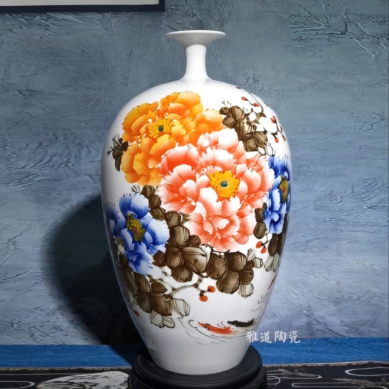 冯爱民手绘艺术客厅摆件花瓶（富贵有余）(图1)