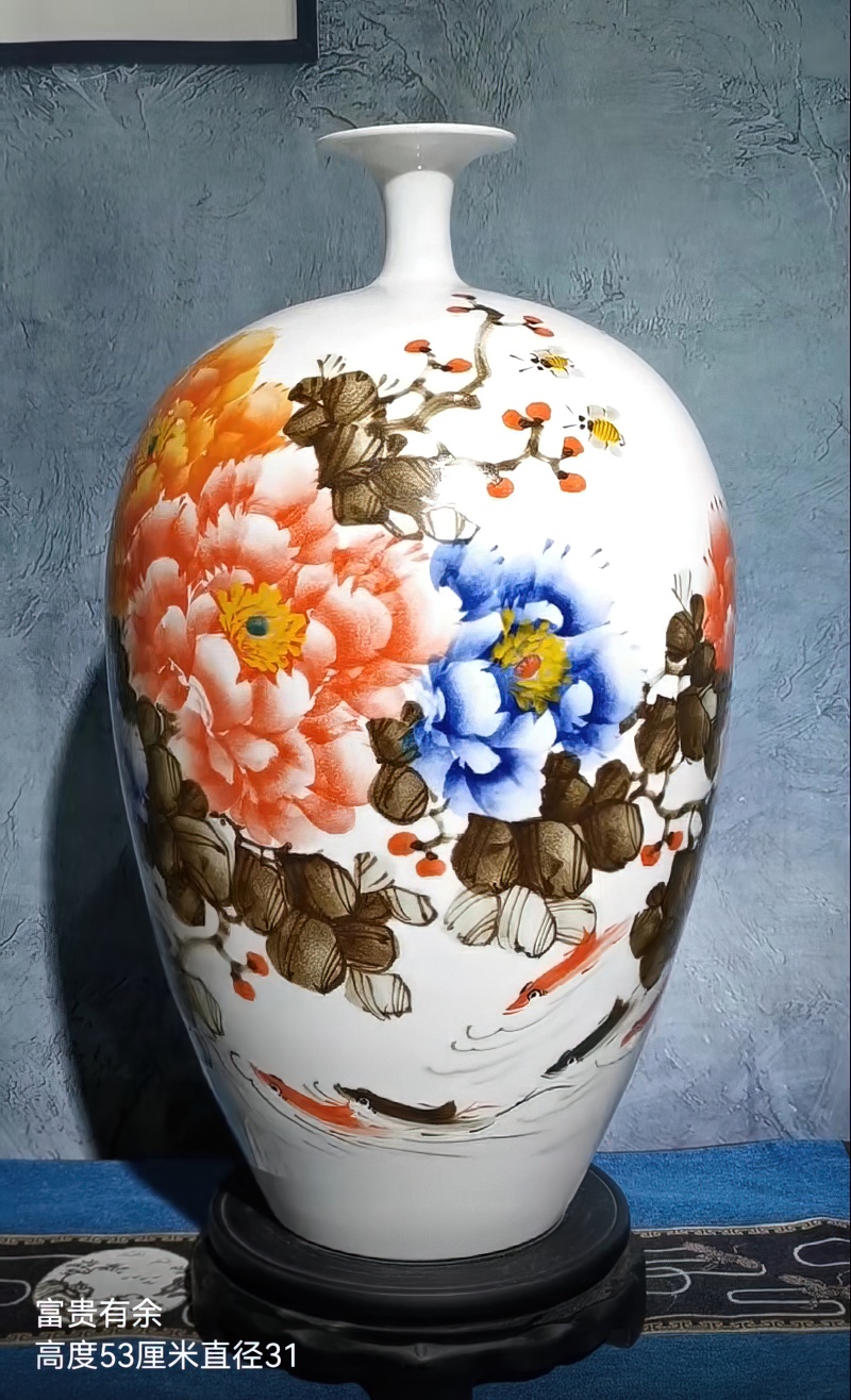 冯爱民手绘艺术客厅摆件花瓶（富贵有余）(图2)