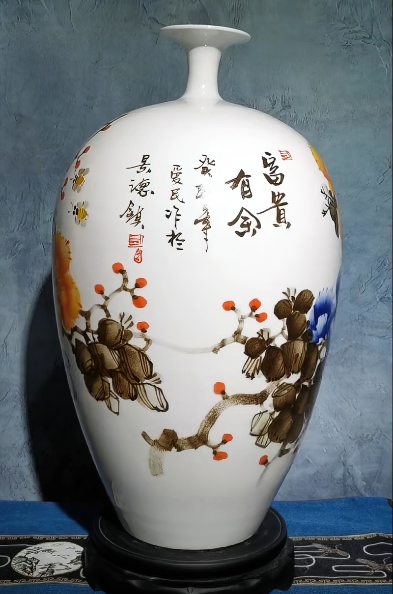 冯爱民手绘艺术客厅摆件花瓶（富贵有余）(图4)