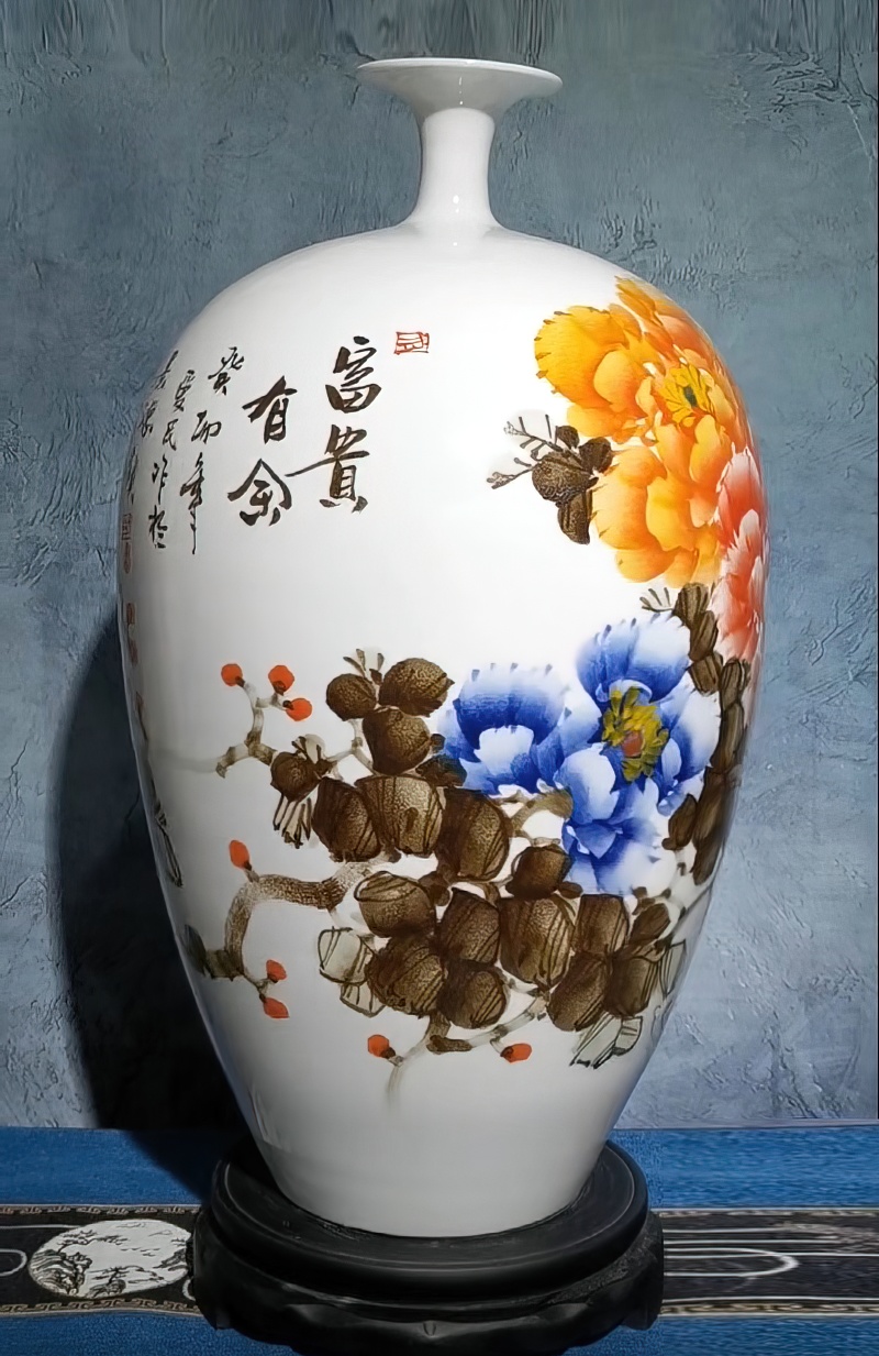 冯爱民手绘艺术客厅摆件花瓶（富贵有余）(图5)