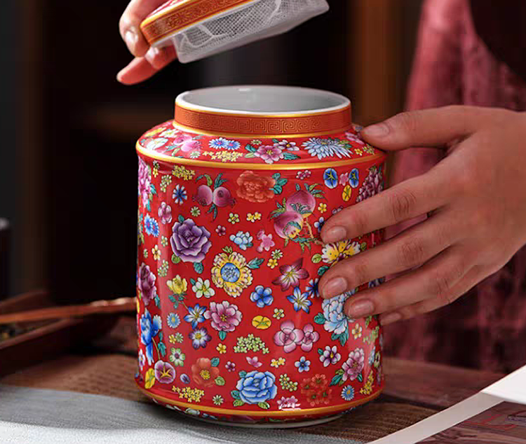 景德镇万花珐琅彩陶瓷茶叶罐干果零食储物罐(图10)
