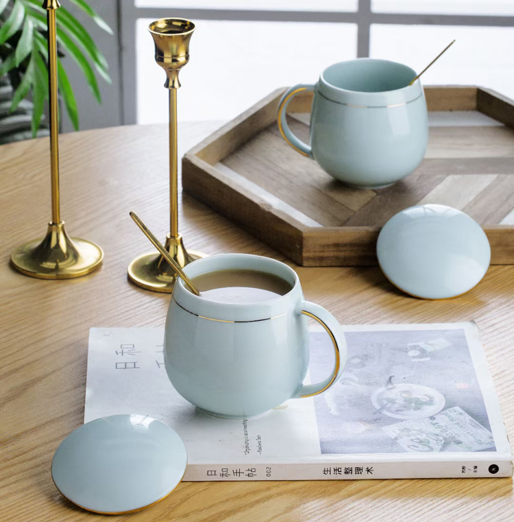 景德镇手工描金奶茶杯（青釉陶瓷咖啡杯）(图5)