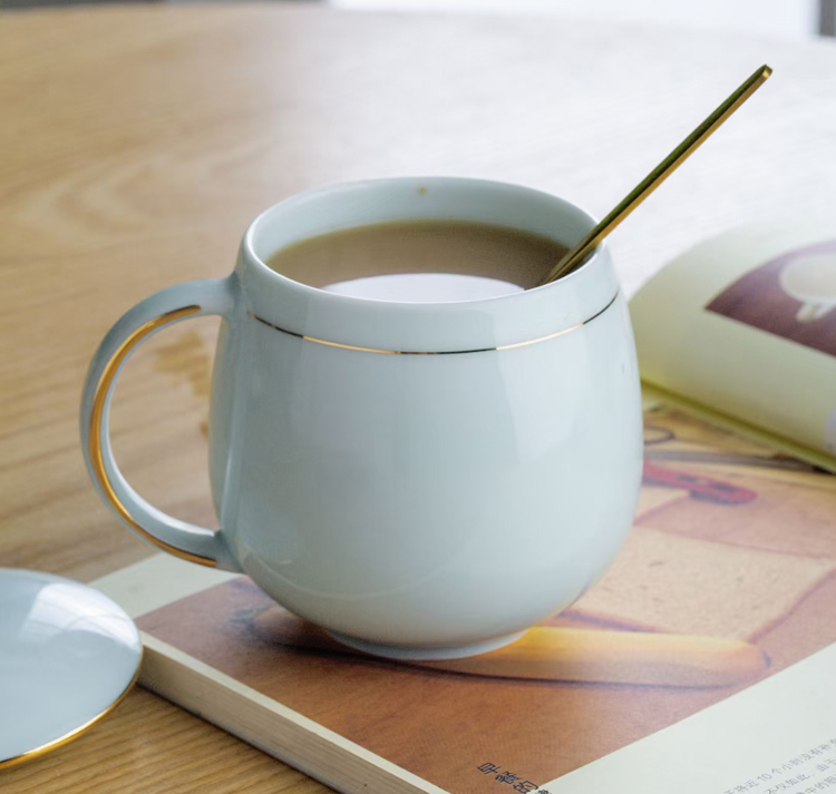 景德镇手工描金奶茶杯（青釉陶瓷咖啡杯）(图1)