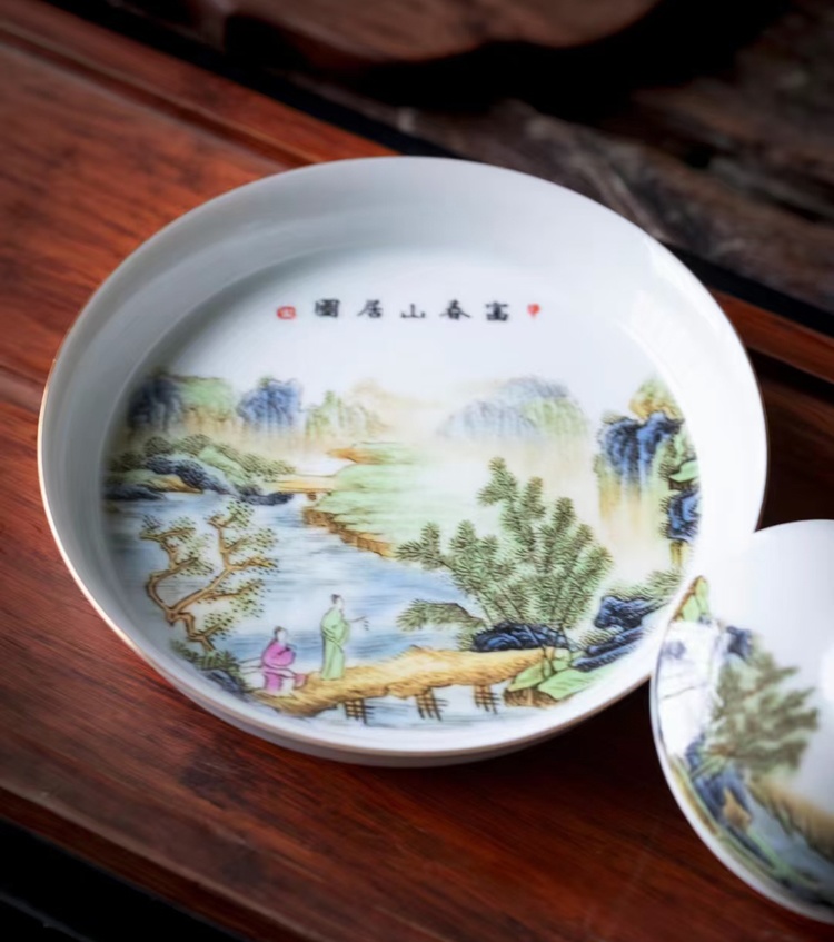 景德镇山水陶瓷茶具礼品套装（富春山居图）(图5)
