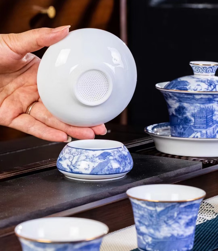 景德镇青花瓷盖碗茶杯陶瓷功夫茶具套装（清明上河图）(图8)