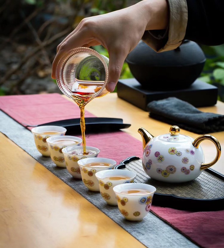  8头陶瓷茶具礼品套装（皮球花）茶壶款
