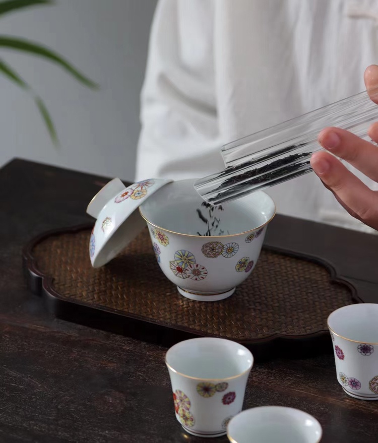 12头皮球花陶瓷茶具盖碗茶杯水洗套组(图6)