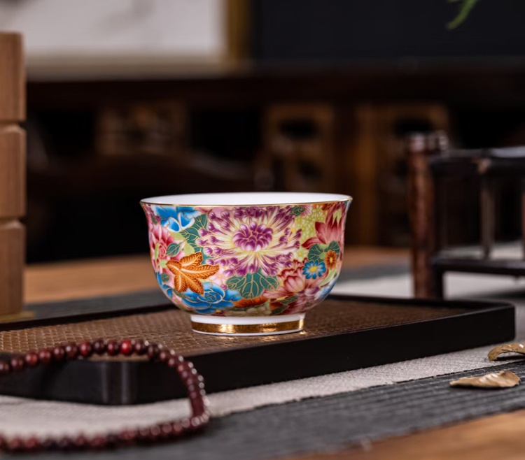 12头陶瓷茶具盖碗茶杯套装（红万花）(图4)