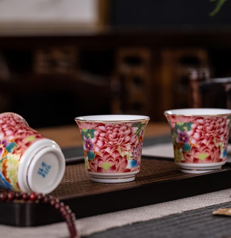 12头陶瓷茶具盖碗茶杯套装（红万花）(图6)