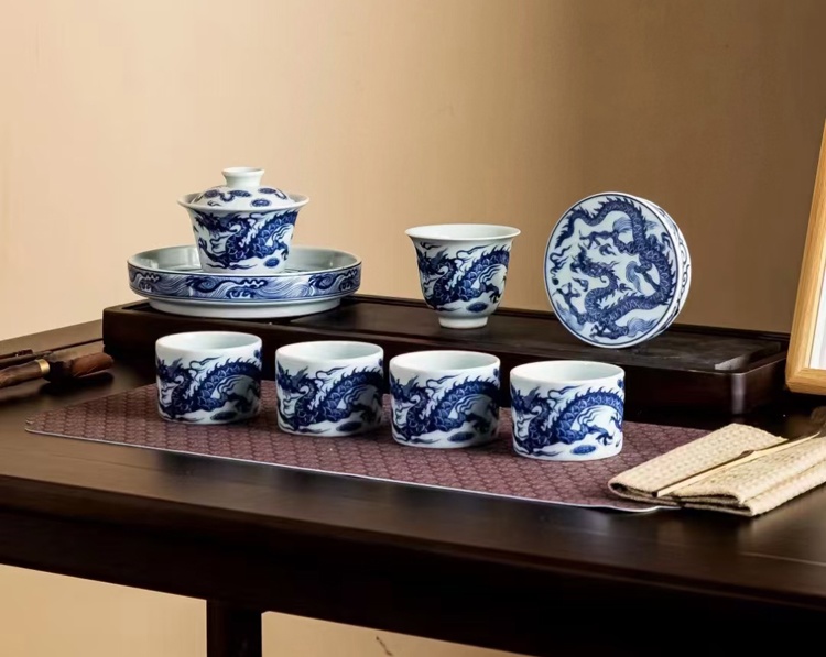 仿古陶瓷茶具盖碗壶承主人杯盖置（8头茶具系列）(图2)