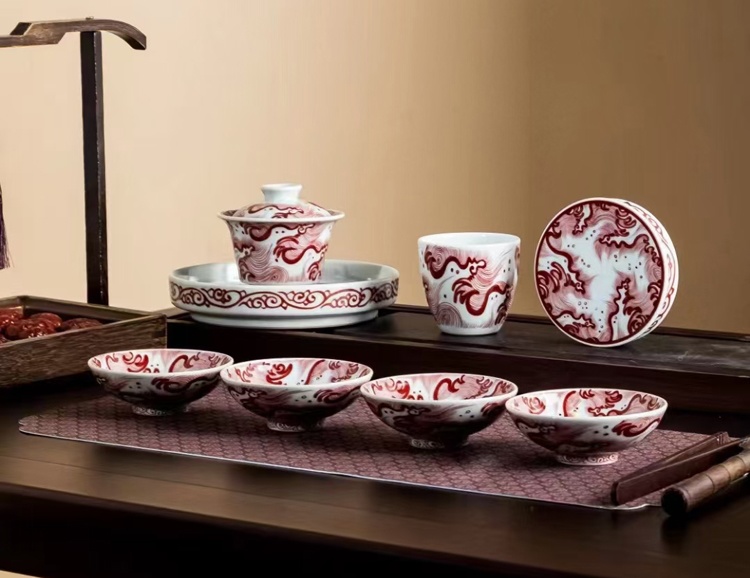 仿古陶瓷茶具盖碗壶承主人杯盖置（8头茶具系列）(图3)