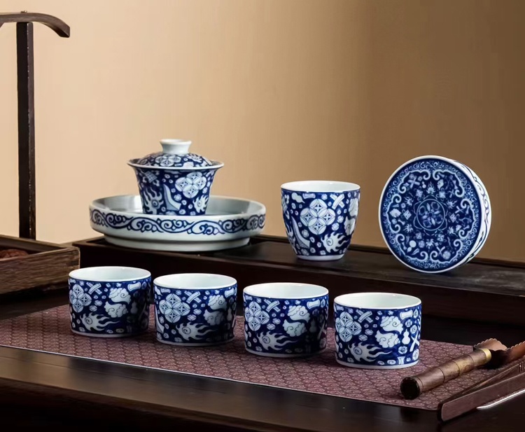 仿古陶瓷茶具盖碗壶承主人杯盖置（8头茶具系列）(图4)