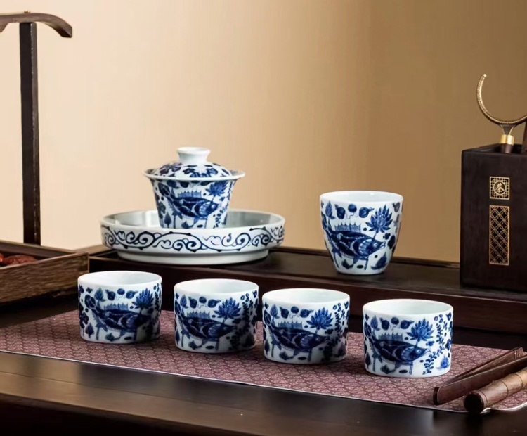 仿古陶瓷茶具盖碗壶承主人杯盖置（8头茶具系列）(图5)
