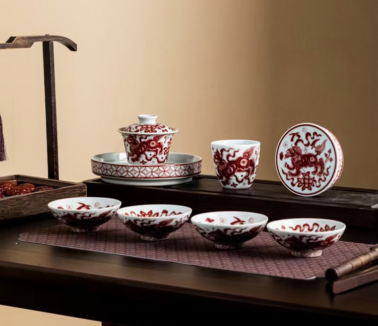 仿古陶瓷茶具盖碗壶承主人杯盖置（8头茶具系列）(图7)