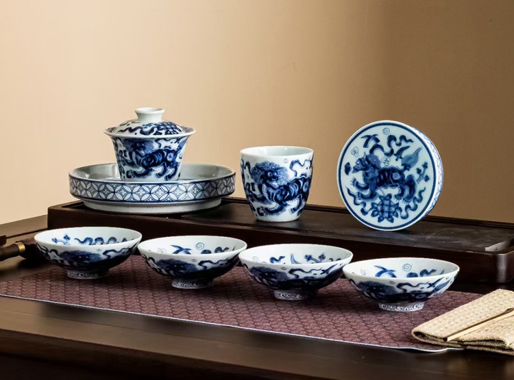 仿古陶瓷茶具盖碗壶承主人杯盖置（8头茶具系列）(图8)