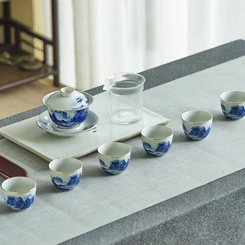 家用青花瓷山水陶瓷茶具套装（8头千里江山） 
