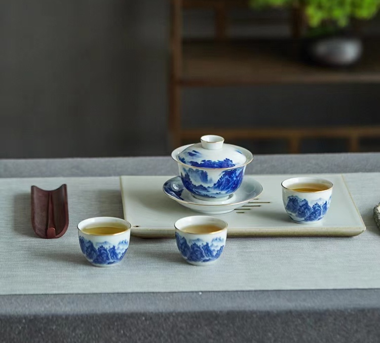 家用青花瓷山水陶瓷茶具套装（8头千里江山） (图2)