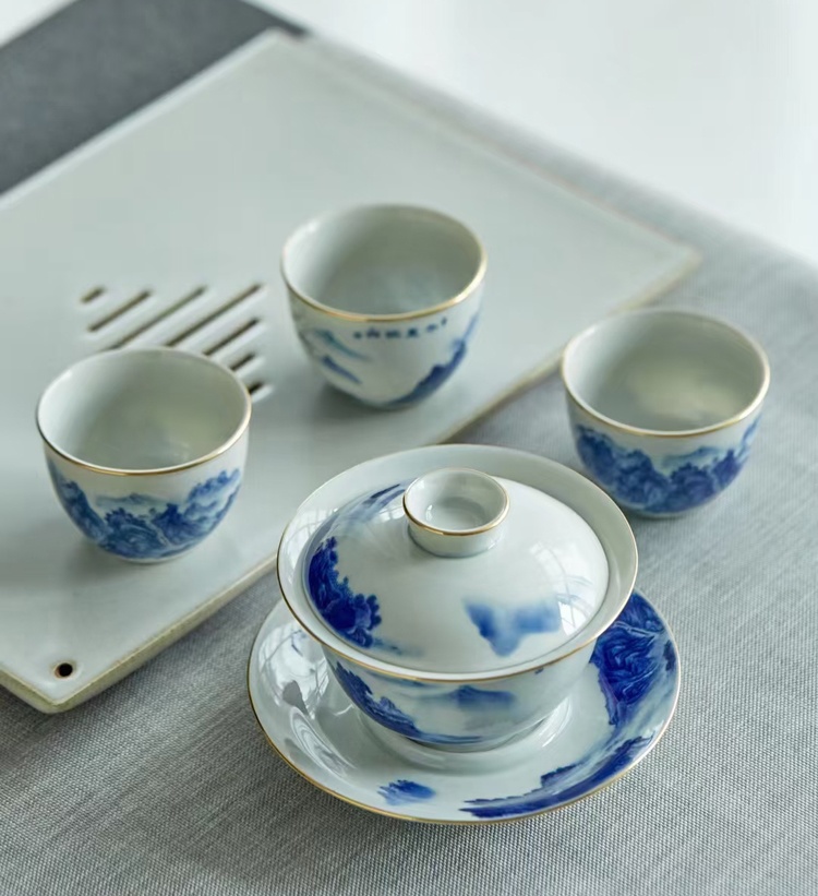 家用青花瓷山水陶瓷茶具套装（8头千里江山） (图4)