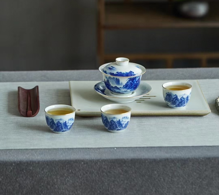 家用青花瓷山水陶瓷茶具套装（8头千里江山） (图3)
