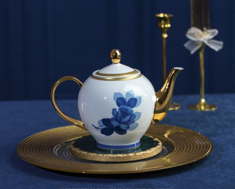 11头景德镇陶瓷咖啡具套装咖啡杯碟壶（蓝玫瑰）(图3)