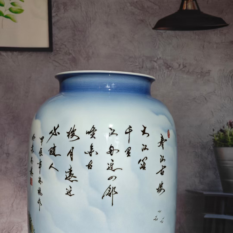 手工手绘山水楼阁陶瓷花瓶直筒瓶（春江古楼）(图8)