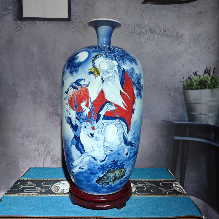 景德镇手绘艺术陶瓷花瓶（福禄寿喜）(图1)
