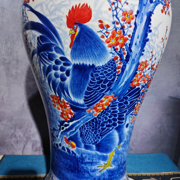 谢德标手工手绘小口梅瓶陶瓷花瓶（金鸡报春）(图6)
