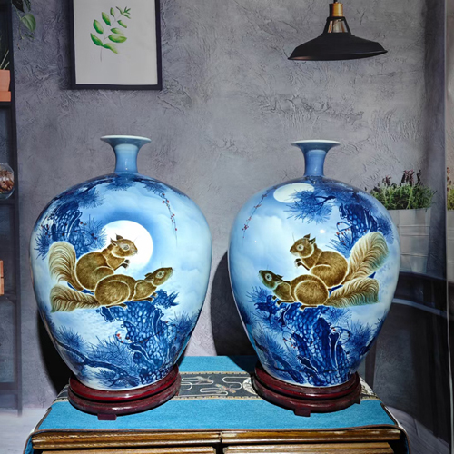 景德镇手绘陶瓷花瓶家居客厅装饰摆件（金鼠旺财）
