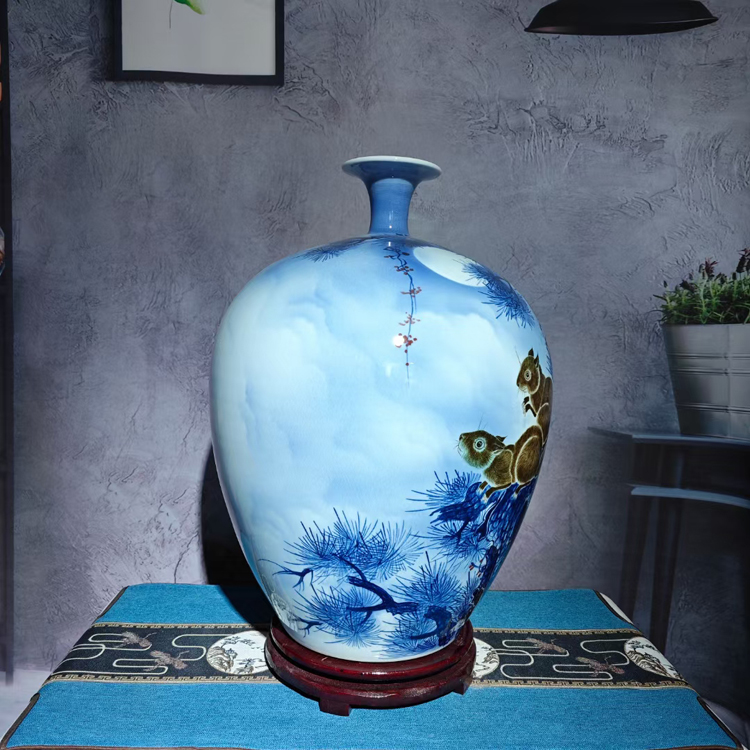 景德镇手绘陶瓷花瓶家居客厅装饰摆件（金鼠旺财）(图5)