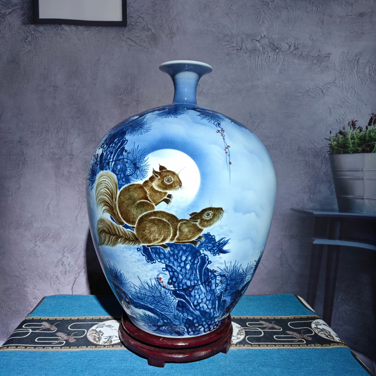 景德镇手绘陶瓷花瓶家居客厅装饰摆件（金鼠旺财）(图6)