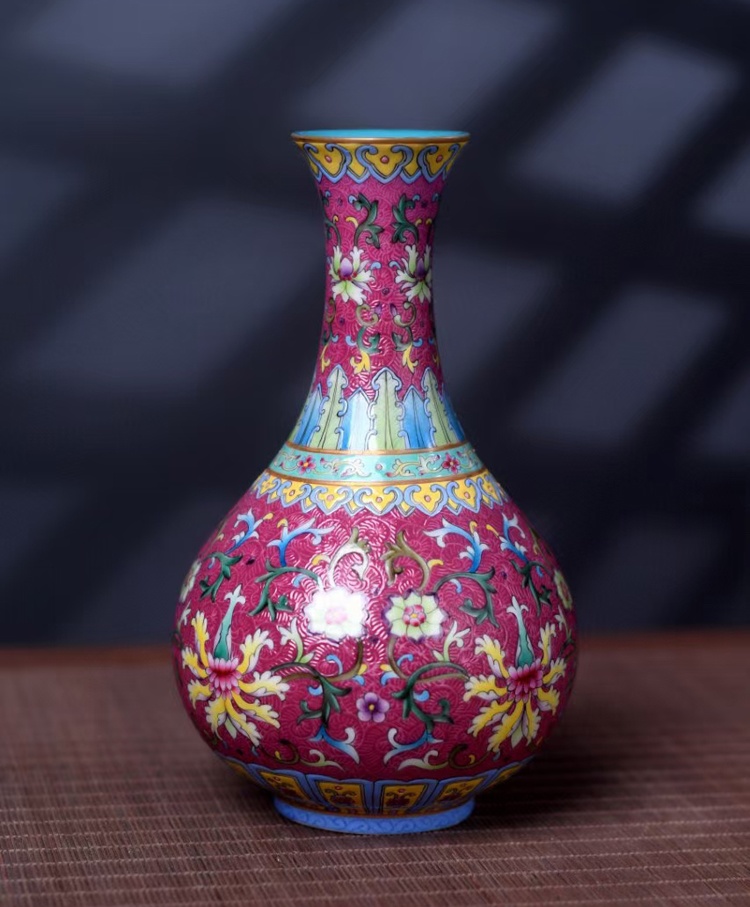 景德镇陶瓷花瓶扒花手绘缠枝莲纹玉壶春瓶(图2)