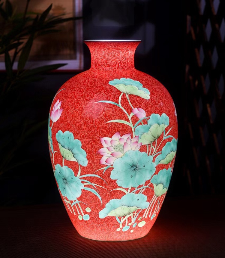 景德镇陶瓷花瓶扒花手绘石榴瓶（和和美美）(图1)