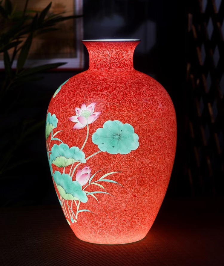 景德镇陶瓷花瓶扒花手绘石榴瓶（和和美美）(图2)