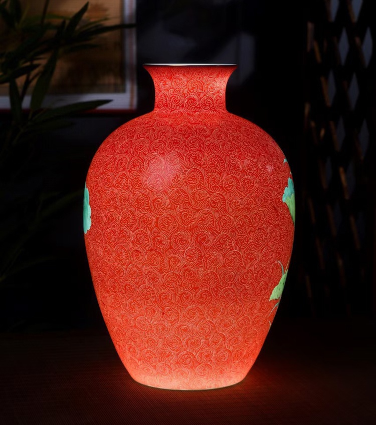 景德镇陶瓷花瓶扒花手绘石榴瓶（和和美美）(图3)