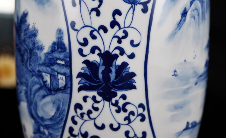 景德镇手绘青花缠枝莲双面开窗山水陶瓷花瓶(图6)