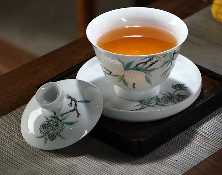 景德镇手绘玲珑瓷茶具礼品套装（绣球花）(图4)