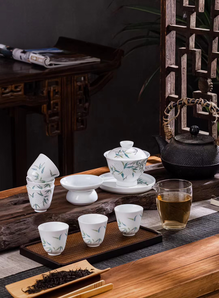 景德镇手绘玲珑瓷茶具礼品套装（绣球花）(图6)
