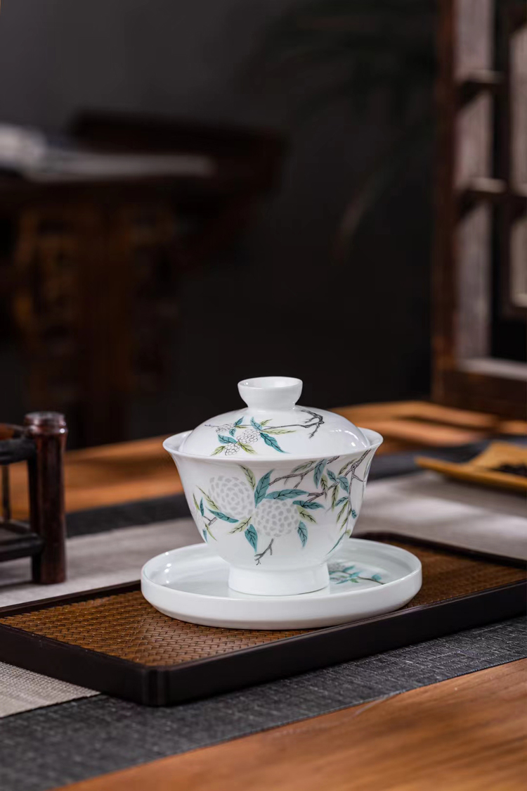 景德镇手绘玲珑瓷茶具礼品套装（绣球花）(图8)