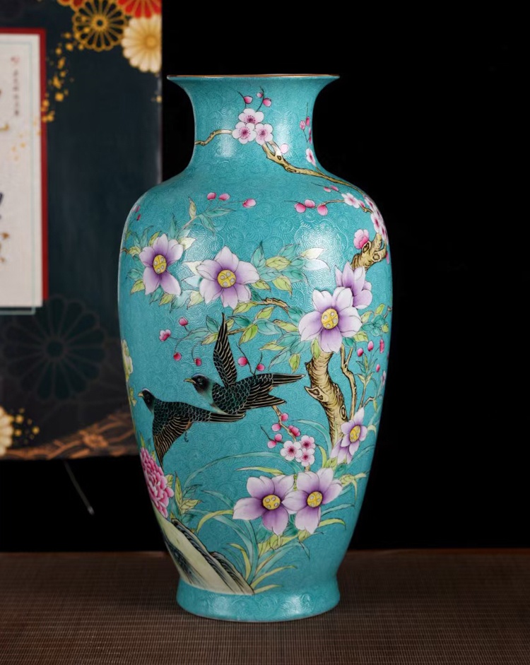 景德镇扒花手绘花鸟艺术陶瓷花瓶(空谷幽兰）(图2)