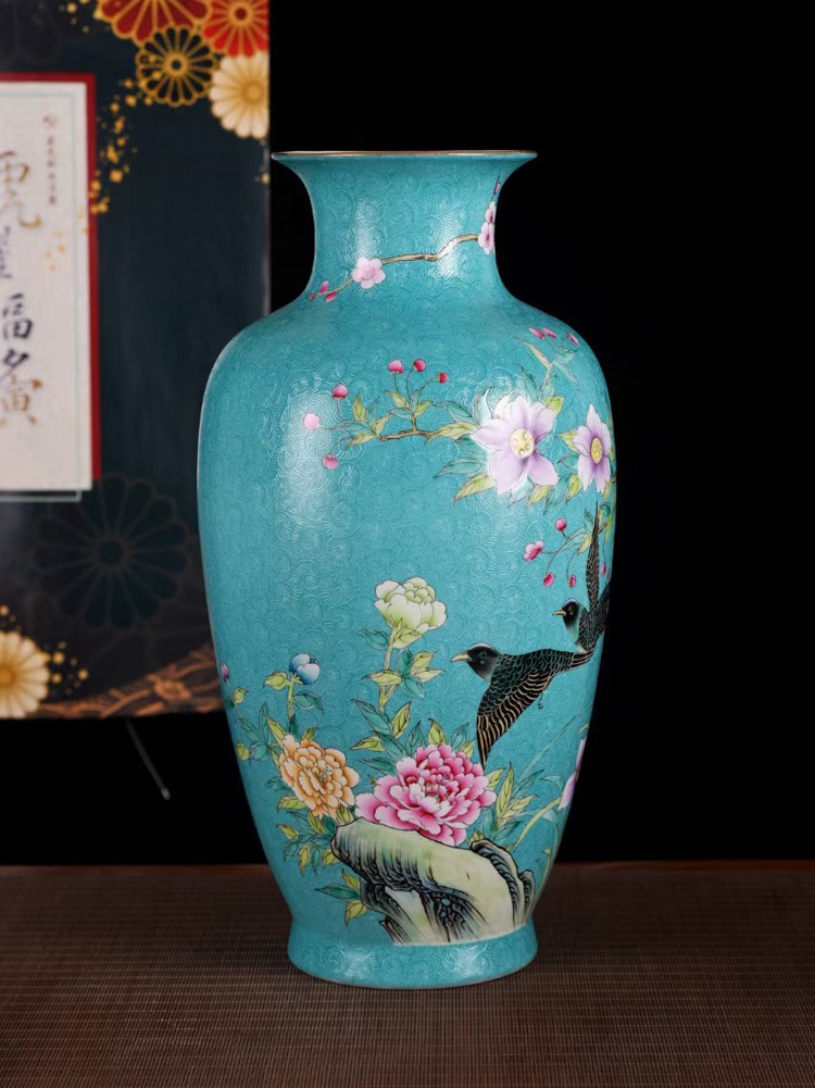 景德镇扒花手绘花鸟艺术陶瓷花瓶(空谷幽兰）(图5)